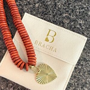 Red Beaded Necklace with Gold Heart Pendant